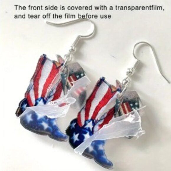 USA Patriotic Flag Boots Acrylic Earrings Women Festival Fashion Holiday Bling - Picture 4 of 5